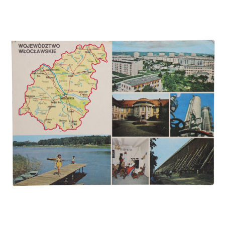 Pocztówka z mapą z okresu PRL Włocławek Skępe Ciechocinek