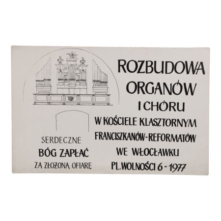 Podziękowania za złożoną ofiarę Kościół Klasztorny Franciszkanów Włocławek 1977 r