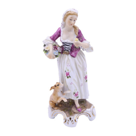 Kobieta z koszem kwiatów i pieskiem Maruri Japan