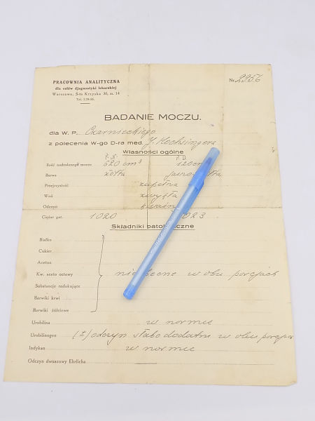 Badanie moczu Warszawa St.Złotowska 1937