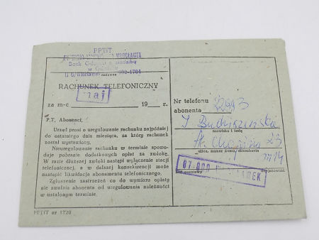 Rachunek telefoniczny Włocławek PRL