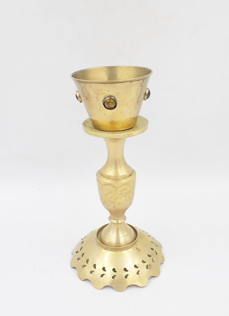 Stary ŚWIECZNIK wysadzany szkiełkami Mosiądz