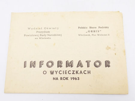 Informator o wycieczkach ORBIS Włocławek PRL 1963