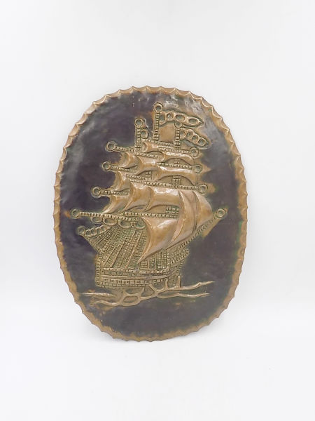 ŻAGLOWIEC dekoracja ścienna Miedź PRL