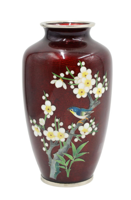 WAZON Japonia Cloisonné kwiat ptak GINBARI RED