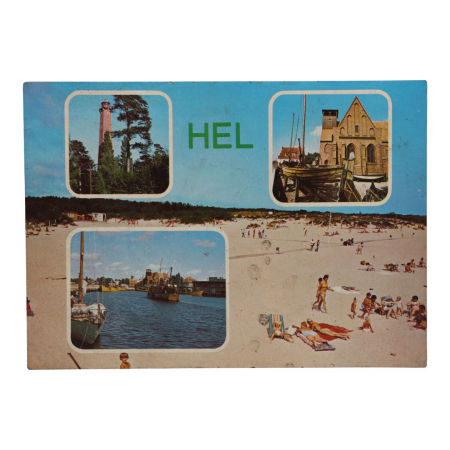 Pocztówka PRL - Widoki Helu: Latarnia Morska i Muzeum Rybackie