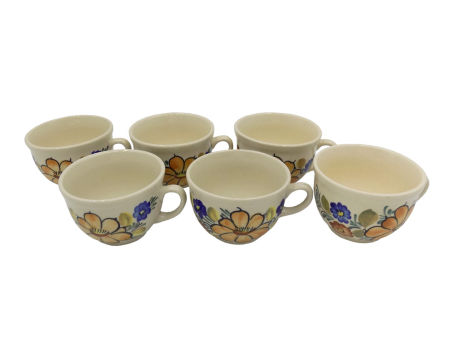 6 fajansowych filiżanek z Włocławka z lat 70/80-tych