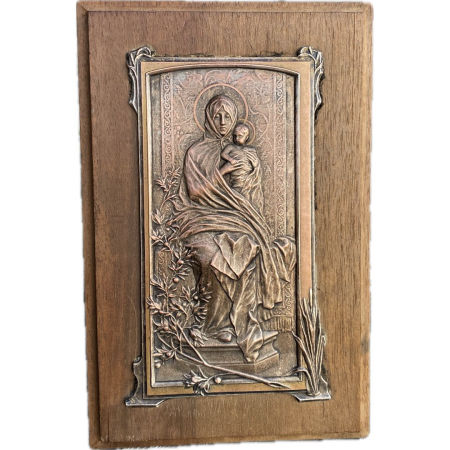 Ikona Matka Boska z dzieciątkiem Ryngraf Miedzioryt SECESJA