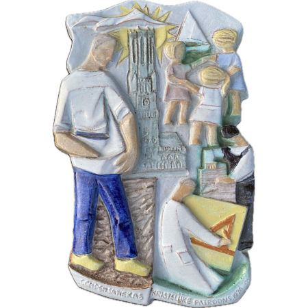 Plakieta ceramiczna Compensantiekas Kristelijke Patrons 1926-59 IZEGEM Belgia