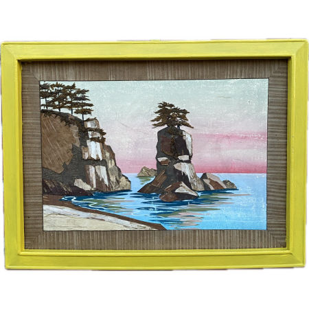 Rękodzieło OBRAZ Pejzaż nadmorski dekoracja ścienna PRL