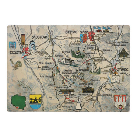 Stara pocztówka z Mapą Beskidu Śląskiego