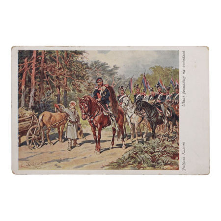 Stara Wojskowa Pocztówka z Ułanami Poznańskimi Juliusz Kossak 1937